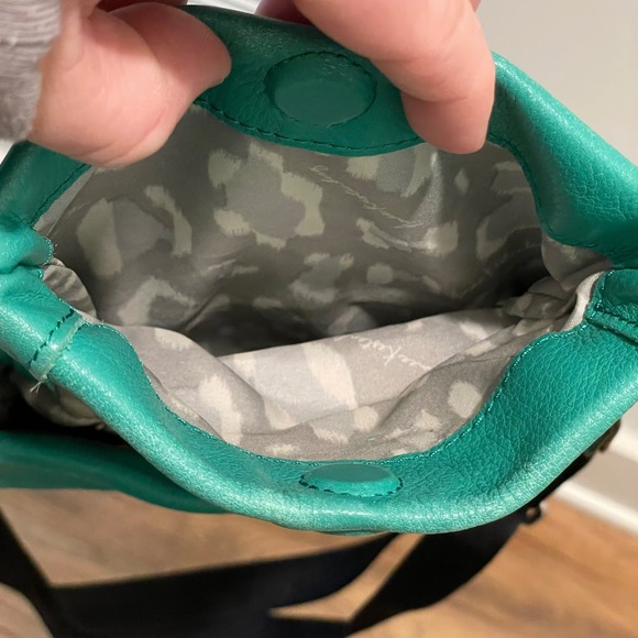 Aimee Kestenberg Teal Leather Crossbody Bag Magnetic Flap Leopard Lining Small - Picture 6 of 6